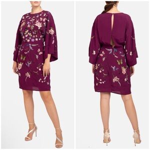 ASOS Floral Embroidered Mini Dress Size 6 Purple Bell Sleeve Boho Formal Wedding
